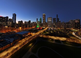 Golden Hour Skyline: A Drone’s Perspective of Downtown Chicago”