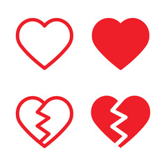 Vector Heart And Broken Hearts Icon Set