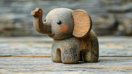 Wooden Elephant Toy on Rustic Wood