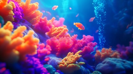 Fototapeta premium Colorful corals and fish in the aquarium.
