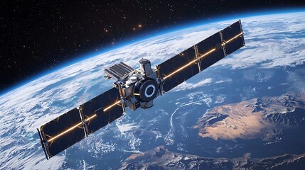 Fototapeta premium Quantum encryption satellite securing global internet communication hyper detailed futuristic cybersecurity satellite