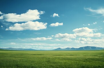 Obraz premium Serene Landscape Featuring Green Field and Distant Mountains
