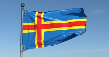 Aaland Flag Waving in Clear Sky Realistic Background