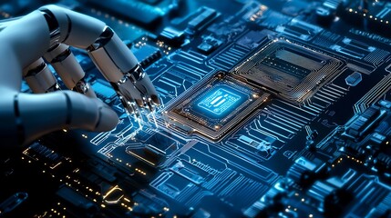 Quantum photonic processor accelerating AI computation hyper detailed futuristic AI driven quantum technology