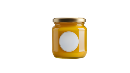 Ghee or clarified butter in jar, cooking oil, pure ghee isolated on white background. cut out.