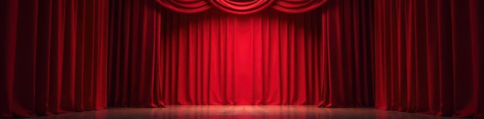 Fototapeta premium Deep red stage curtain, classic arch entryway, curtain, interior, background