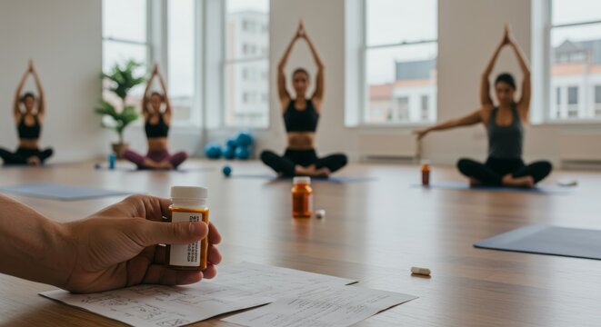 Focus on supplements, yoga class blurs.
