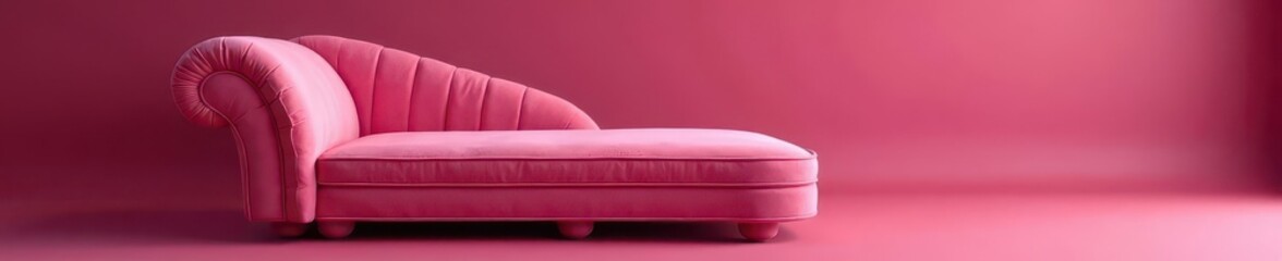 Elegant velvet chaise lounge, curved lines, faded rose hue, upholstery, antique