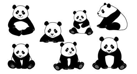 Naklejka premium Panda illustrations showcasing various sizes and postures in a playful and artistic style