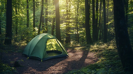  green tent in forest