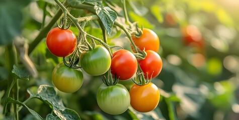 Ripe Tomatoes Growing on a Vine in Sunlight