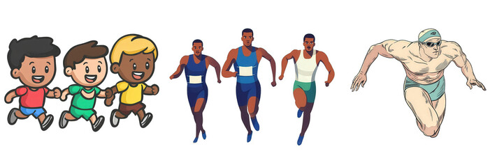 Kids & Athletes in Various Sports isolated on white or transparent