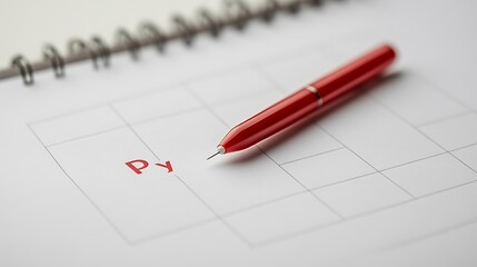 Planning schedule, red pen, notebook