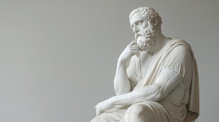 Marble Statue of a Stoic Philosopher in Classical Roman or Greek Robes, Expressing Wisdom and Contemplation. A Realistic Sculpture Featuring Detailed Facial Features, Symbolizing Ancient Philosophy .
