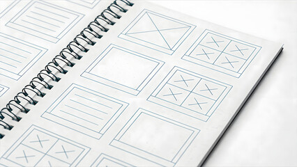 Screenshot brainstorming session concept concept Sketchbook with design templates for layout planning and creative brainstorming.
