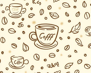 Obraz premium Coffee cup sketch pattern background