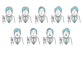 スーツを着た40から50代男性ビジネスパーソンのシンプルな線画イラスト（カラー）