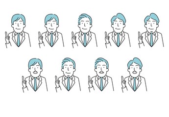 スーツを着た40から50代男性ビジネスパーソンのシンプルな線画イラスト（カラー）