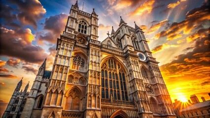 Fototapeta premium Westminster Abbey Sunset Facade: Candid London Landmark Photography