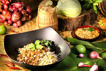 famous noodle food concept Delicious traditional dish with rice, herbs, and vegetables