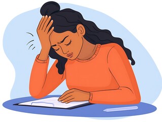Stressed woman studying at desk