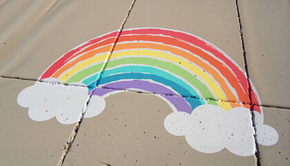 Colorful chalk rainbow on sidewalk, childlike joy and creativity