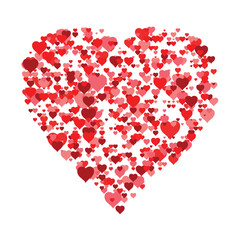 A large heart made from a pattern of small hearts. Flat vector illustration isolated on white background.
