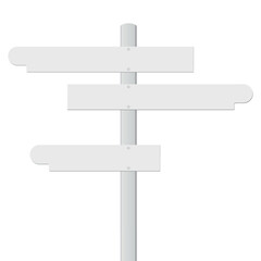 Blank white direction sign pole. Street sign. 3D realistic vector illustration isolated on white.