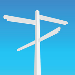Obraz premium Blank white crossroad signpost. Empty street sign. 3D realistic vector illustration isolated on blue.