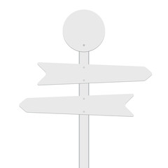 Blank white direction sign pole with a circle part on top. Street sign. 3D realistic vector illustration isolated on white.