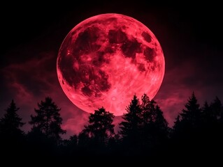 Fototapeta premium Blood Moon Rising Over Silhouetted Forest