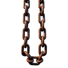 Obraz premium Rusty chain isolated on transparent background. Detailed corrosion texture for grunge design, industrial projects, or vintage backgrounds. Evokes strength, age, history.