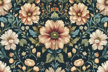 Magical Dreamy Nostalgic Floral Motif Cluster for Lush Botanical Wallpaper Design