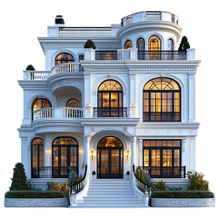 White mansion architecture luxury home residential isolated on transparent  background png