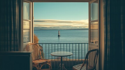 Fototapeta premium Serene Lakeside View from a Balcony