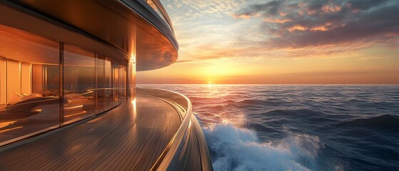 Obraz premium Luxury Yacht Sunset Ocean Cruise Deck View