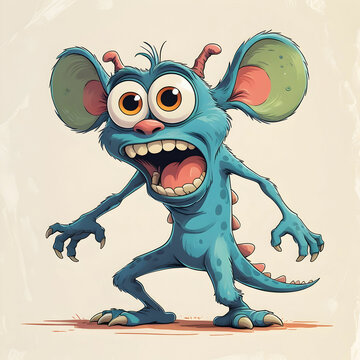 Scared cartoon funny monster with big ears Clipart illustration