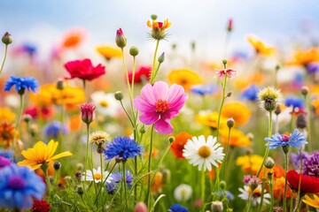 Wildflower Meadow Isolated on White: Spring Floral Background for Fashion Photography