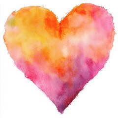 Vibrant Watercolor Heart Shape in Warm Gradient Shades of Pink, Orange and Yellow for Romantic or Artistic Use