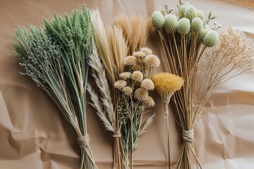 Healing Arrangement of Dried Green Strawflowers on Paper Surface