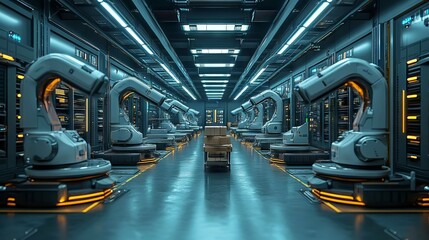 Futuristic Automation in a Modern Factory