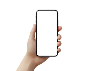 A Mockup Photograph of a Smartphone with a Blank Screen Held in Hand