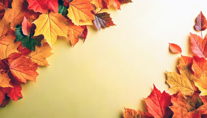 empty wall with copy space with autumn leaves maple on corner