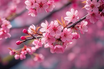 Obraz premium Vibrant Close-Up of Lively Cherry Blossom Petals in Pink Shades