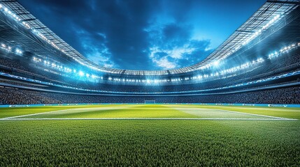 Wide Angle View of Grand Soccer Stadium Under Dramatic Sky