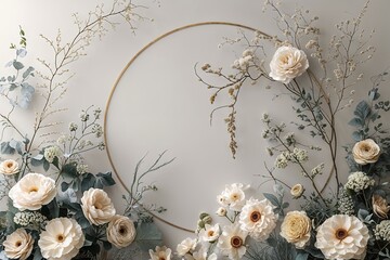 Obraz premium Chic Minimalist Backdrop with Intricate Botanical Imagery for Prestigious Wedding Cards and Stylish Brochure Design