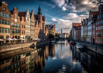 Obraz premium Gdansk Old Town Canal Houses - August 2022 - Poland Photography