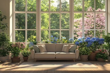 Modern living room with flowers and chairs