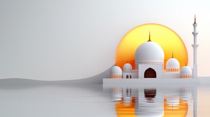 White Mosque at Sunset Reflected in Water