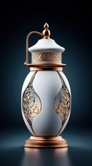 White Ornamental Lantern with Gold Accents on Dark Background